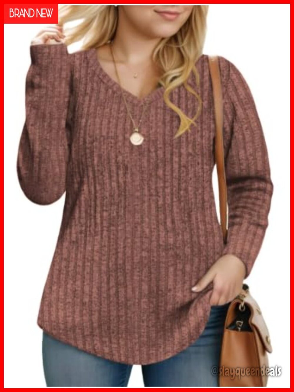 Plus Size V-Neck Long Sleeve Tunic Top Lightweight Knit Pullover